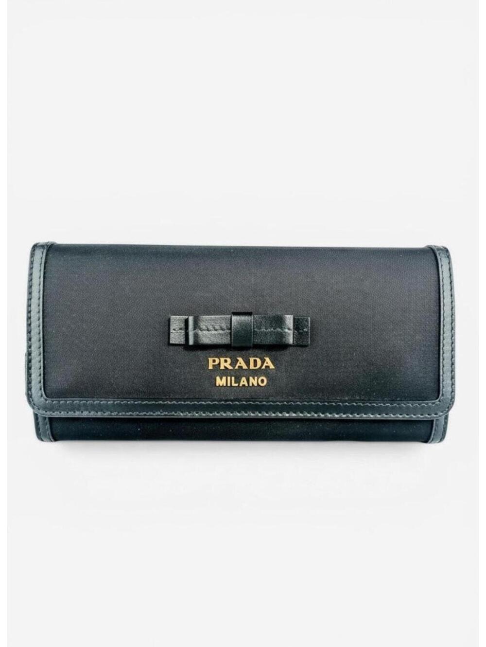 Prada Pattina Bow Wallet Black Tessuto Nylon & Leather | New w/ Box